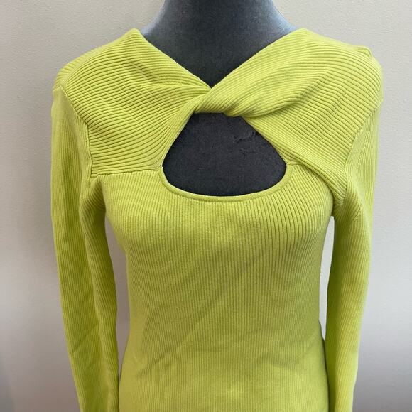 Samsøe Samsøe Everly Twist Front Organic Cotton Lime Green Sweater Size XL - Picture 3 of 10